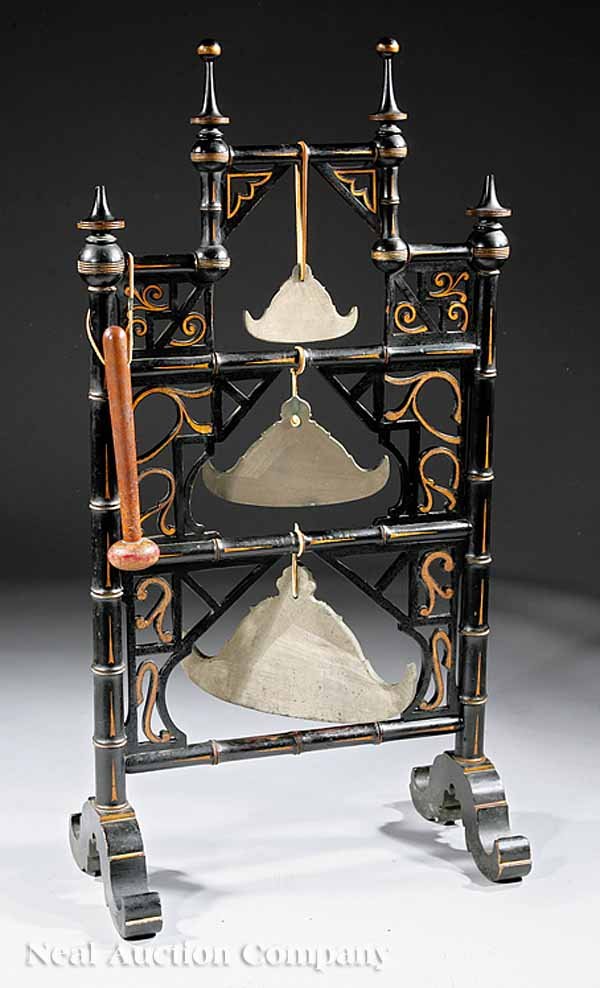 19th Century Oriental Ebonized Gong Stand