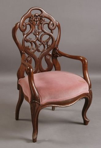 Pierced Oak Serpentine Armchair Possibly By Belter
