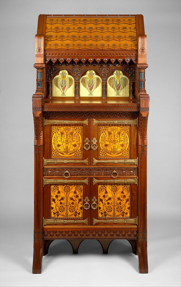 Modern Gothic walnut cabinet attributed to Daniel Pabst, Philadelphia, ca. 1873-76