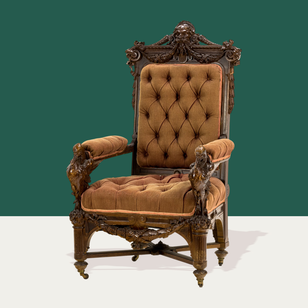 Herter Brothers carved walnut armchair commissioned for Thurlow Lodge