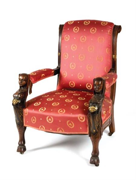 Egyptian Revival Parcel-Ebonized Rosewood Chair