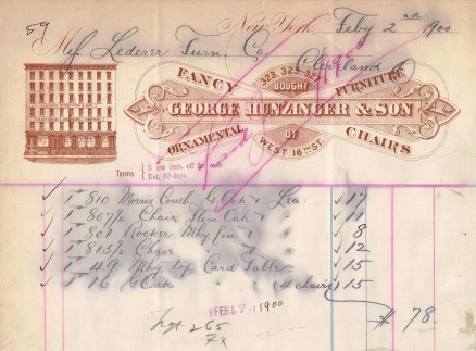 George Hunzinger Receipt