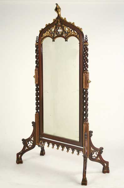19th Century Mahogany Gothic Cheval Mirror