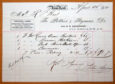 Pottier & Stymus Bedroom Furniture Receipt